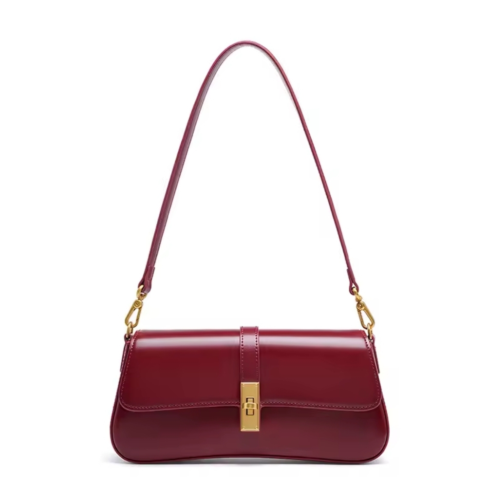 Real Cowhide Leather...Elegant Vintage Burgundy Shoulder Bag
